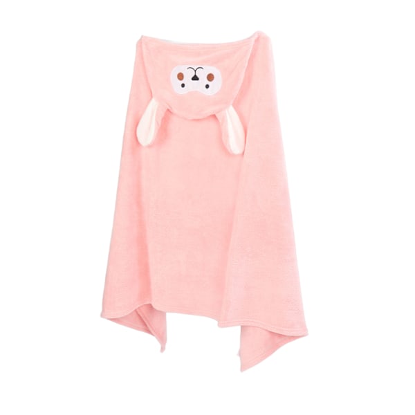 Huvad Babybadhandduk Vattenabsorberande Korallfleece Cartoon Mjuk Spädbarnsbadhandduk Rosa