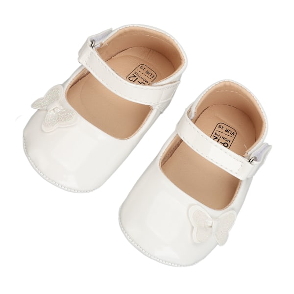 Babysko i kunstig PU med sløyfedekorasjon, enkle og elegante prinsessesko for spedbarn fra 6 til 12 måneder, hvite 12 cm / 4,7 tommer