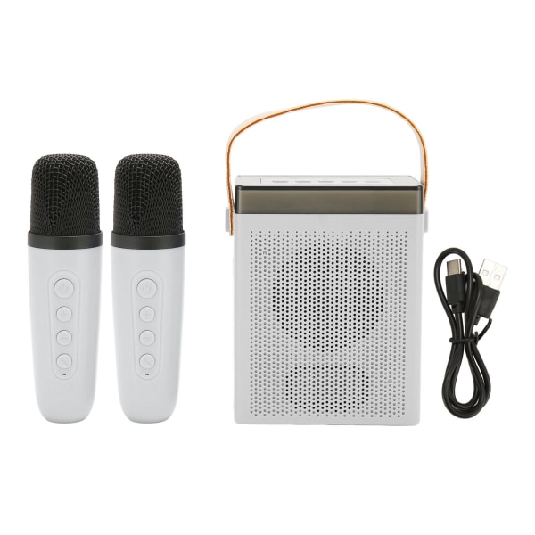 Karaokemaskin Multifunksjon RGB-belysning Bærbar Bluetooth-høyttaler med 2 trådløse mikrofoner for voksne og barn Hvit