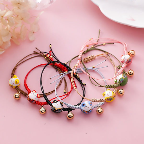 Lykkekat Armbånd Håndvævet Feng Shui Lykkecharm Keramisk Kat Maneki Neko Lykke Rigdom Armbånd Perler Armbånd Justerbar Lykke Snøre