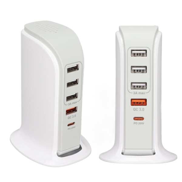 Telefonladestativ Adapter USB Ladestasjon Multiport Ladetårn Stativ Hurtiglading for Mobiltelefon EU Plugg