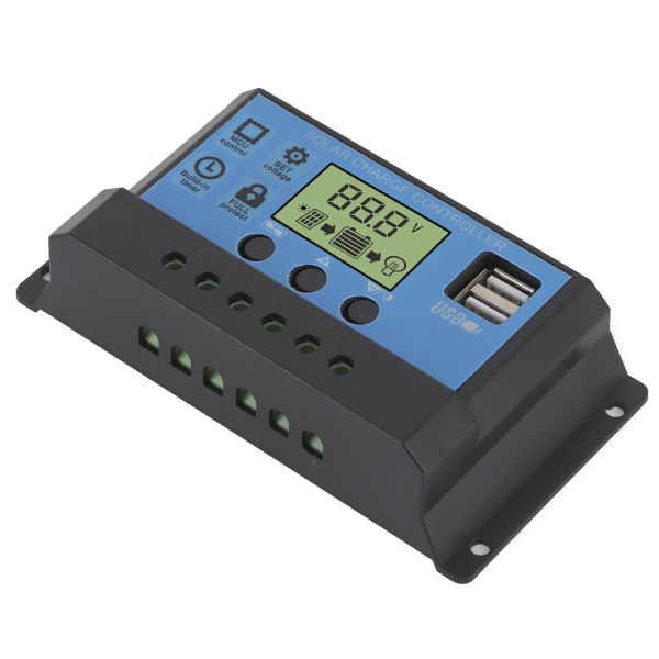 12V 24V Solar Charge Discharge Controller PWM LCD-skjerm Dobbel USB-utgangsregulator for hjemmeindustribil30A