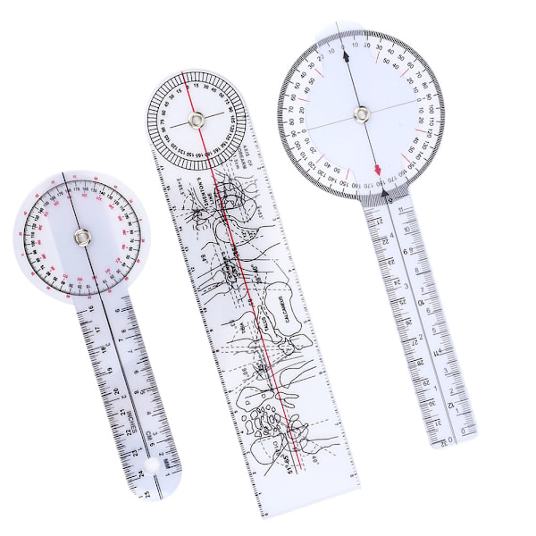 3 stk. 6/8/10 tommer 360 Graders Vinkelmåler Medicinsk Lineal Spinal Goniometer