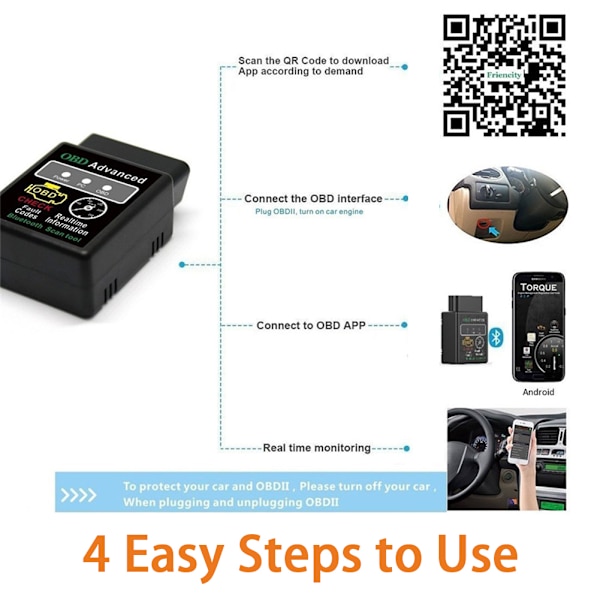 V02H2-1 Bluetooth OBD2 Bil Diagnostisk Skanner Auto Detekteringsskanner