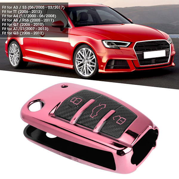TPU Kolfiberstil Vikbart Nyckelfodral Skydd Passar A3 S3 06/2005 - 03/2017 Rosa