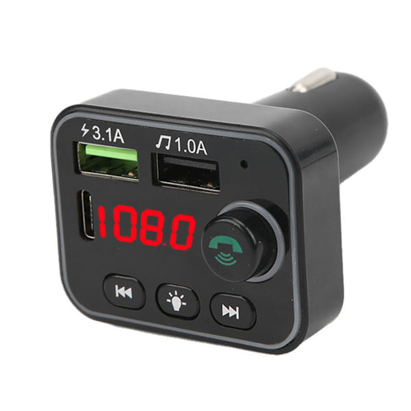 Bluetooth 5.0 FM-sender MP3-spiller Telefonlader Batterispenningsdeteksjon med fargerike atmosfærelys