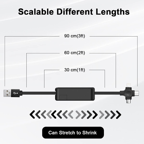 2-pack 3-i-1 multi-utdragbar laddningskabel för kompatibla telefoner USB C/Micro USB/IP-kontakt