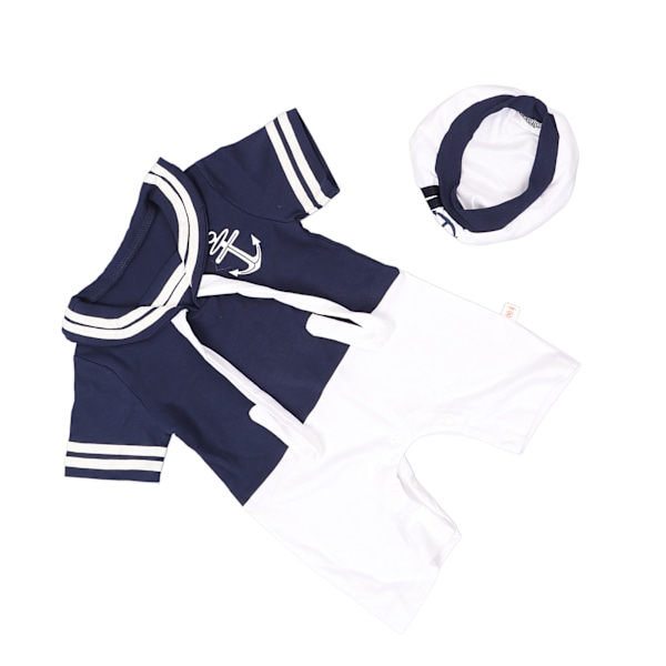 Baby Sailor Jumpsuit Marine Short Sleeve Jumpsuit Short Cotton Onesie Outfits with Hat Navy Blue 90