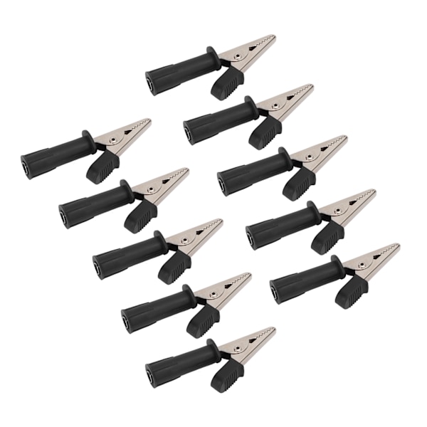 10 stk isolerte krokodilleklemmer 5mm ren kobberåpninger testklemme med 4mm jack for eksperimentell testSvart