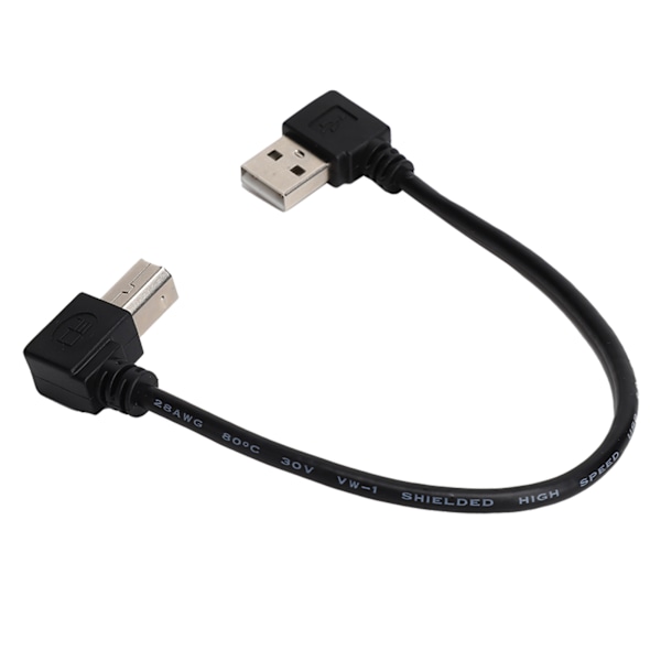 20 cm USB A til USB B skriver- og skannerkabel - venstre vinkel, svart