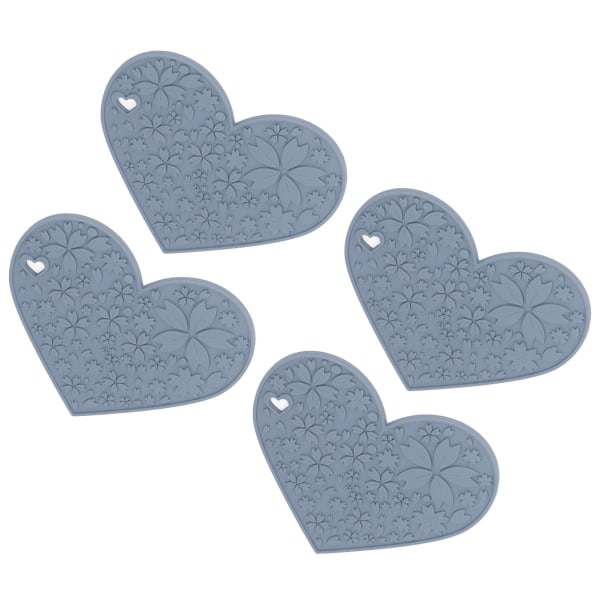 4 stk. silikonepladeunderlag hjerteformet skridsikker vandtæt varmebestandig vaskbar spisebordsmåtte til kæledyrsfodring køkkenvask grå