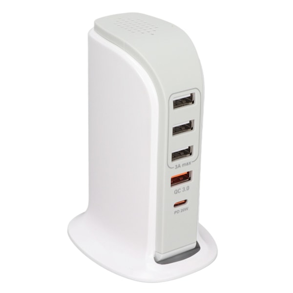 Telefonladestativ Adapter USB Ladestasjon Multiport Ladetårn Stativ Hurtiglading for Mobiltelefon EU Plugg