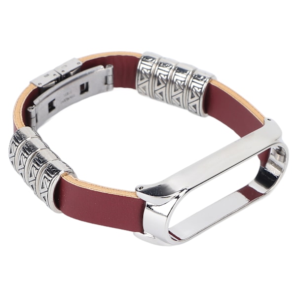 Retro Læder Armbånd til Xiaomi Mi Band 5/6 NFC Mode Retro Læder Urrem Brun Sølv