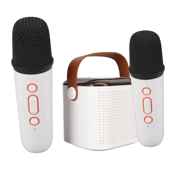 Mini Karaoke Machine Stereo Kannettava RGB Light Bluetooth kaiutin 2 langattomalla mikrofonilla Home Party White