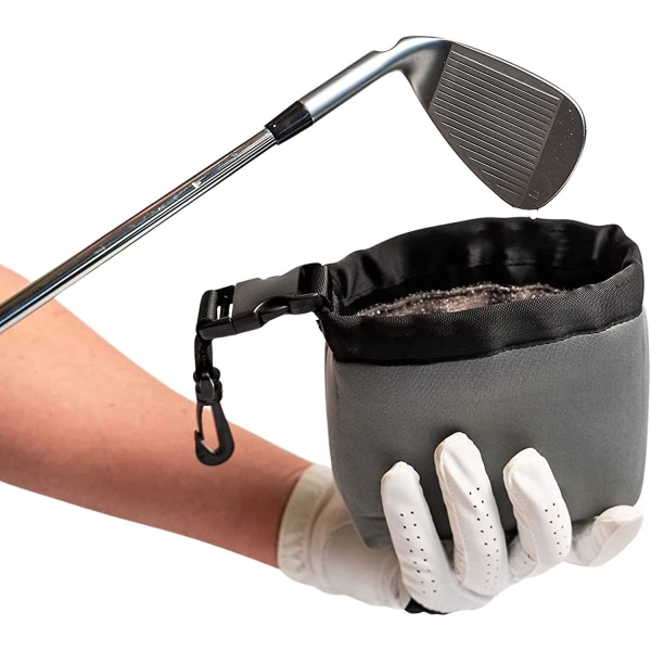 Bærbar grå golfkølle- og ballrensepose med vanntett Clean Face Technology-innlegg og avtakbar klips - Golfveske for verdisaker