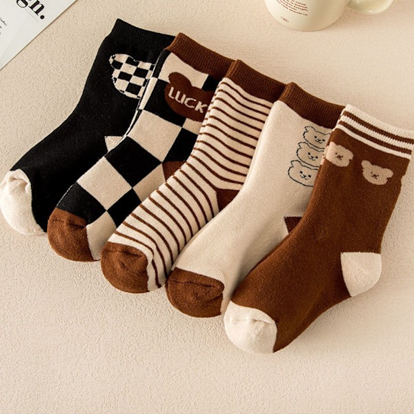 Barnstrumpor Mid Calf Kammat Bomull Tjockare Cartoon Mönster Toddler Crew Strumpor för Höst och Vinter XL (för 9‑12 år)