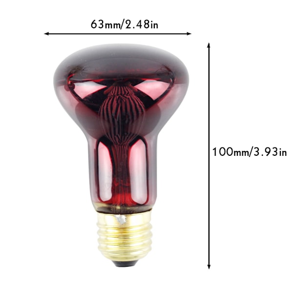 60W infrapunalämmitinlamppu, punainen lasinen lämmityslamppu liskoille, matelijoille ja sammakkoeläimille