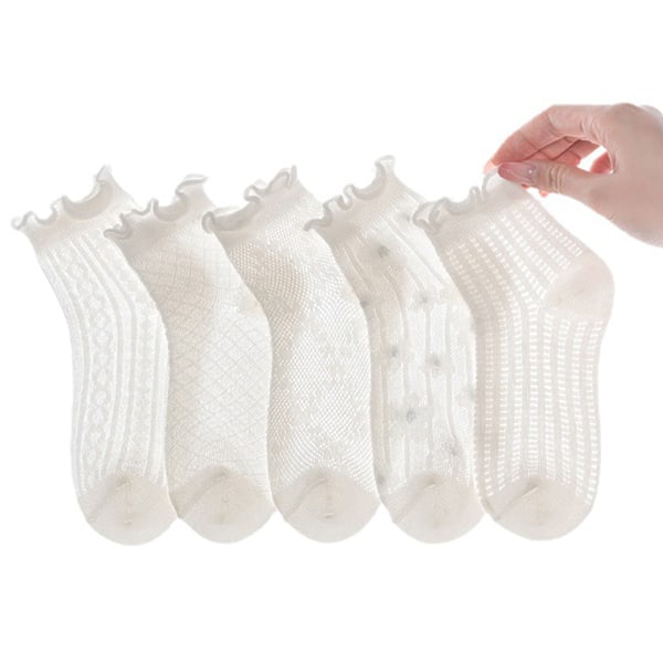 5 Pairs Kids Mesh Socks Frilly Cuff Low Cut Soft Elastic Combed Cotton Toddler Ankle Socks for Home Party Dancing L