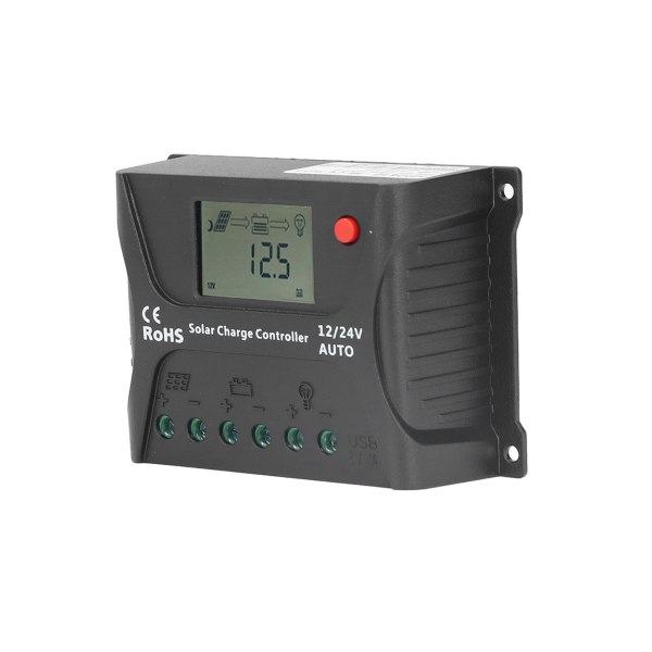 PWM Solar Opladningscontroller 12V/24V Auto Genkendelse 10A IP30 Vandtæt Sort til RV'er Yachts
