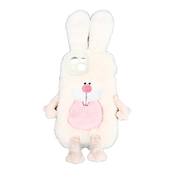 Veske til IPhone Soft Fluffy Plysj Cute Buck Tooth Bunny Beskyttende telefondeksel for jenter kvinner Vinterkanin til IPhone 13