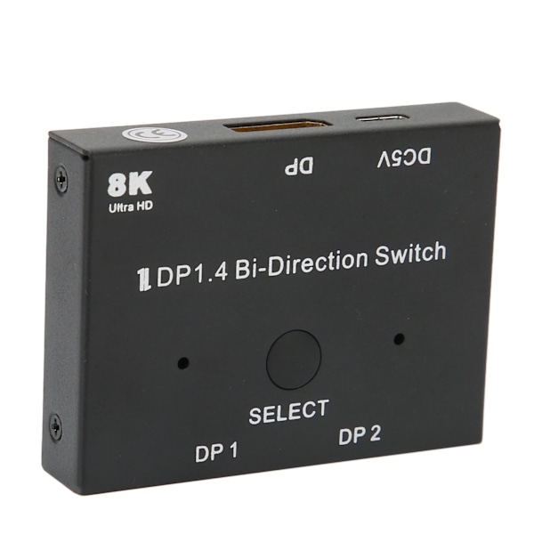 DisplayPort-bryter 2x1/1x2 DisplayPort tosidig bryter Støtter 8K 30Hz 5K 60Hz 4K 120Hz/60Hz for skjerm bærbar PC