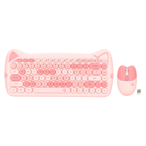 Søt Katteform 2.4G Trådløst Tastatur og Mus Farger Lavt Strømforbruk Teknologi Trådløst Tastatur Mus Combo for Gaming Rosa Miks
