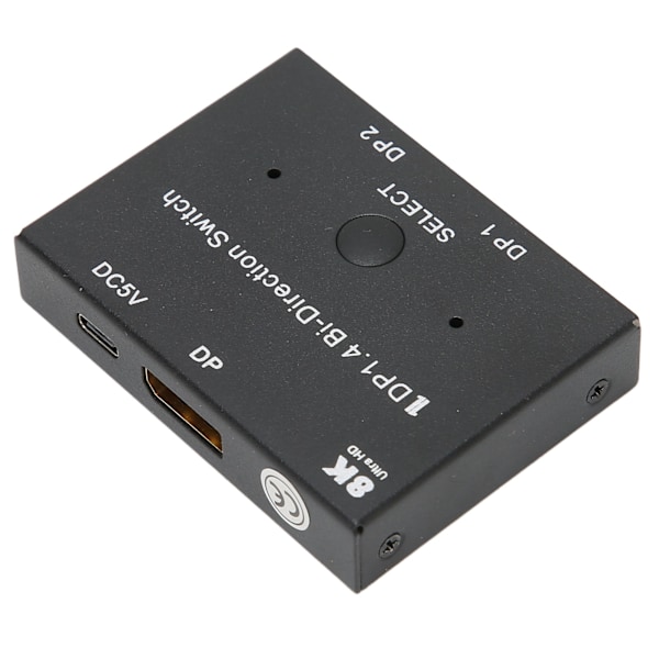 DisplayPort-bryter 2x1/1x2 DisplayPort tosidig bryter Støtter 8K 30Hz 5K 60Hz 4K 120Hz/60Hz for skjerm bærbar PC