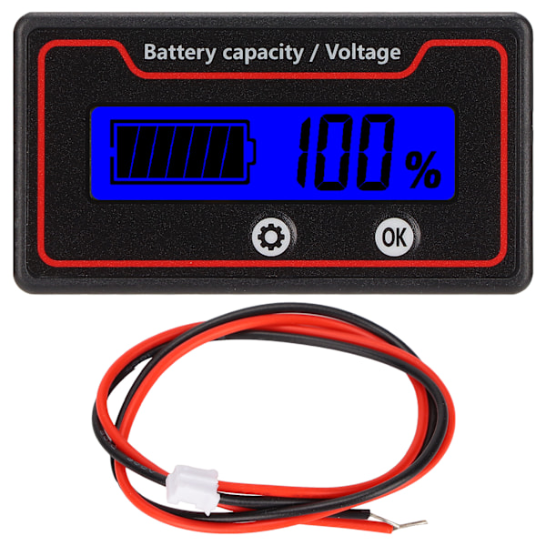 Batterimåler Lysalarm LCD Display Sikker Batterikapacitet Spændingsmåler til Elbil 12‑84V Blåt Lys