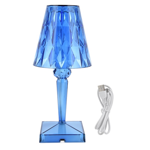 LED Crystal Table Lamp Transparent Prism Dimmable Desk Lamp USB Charging Indoor LightingBlue