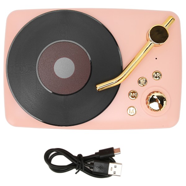 Bluetooth-kaiutin Stereo USB-lataus Retro-levysoittimen muotoilu Kannettava Mini Langaton Kaiutin Kotijuhliin Matkustamiseen Vaaleanpunainen