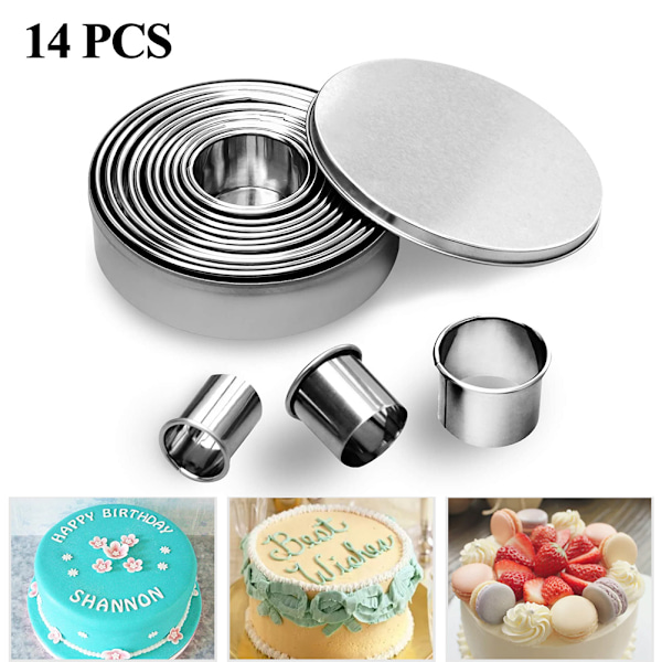 14PCS Round Stainless Steel Open Cutter Round Molds for Mousse Donut