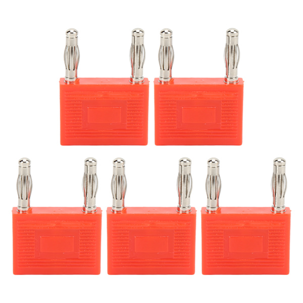 5PCS Dobbel rad bananpluggkontakt Nikkelbelagt kobber 2-veis dobbel bananplugg for høyttalerledninger Rød