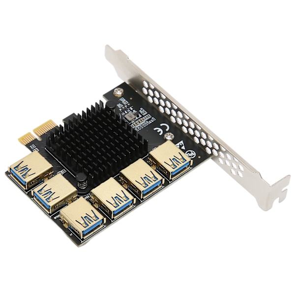 PCI E 1 til 6 Riser Kort IC Køleplade Guldbelagt Behandling Sort USB3.0 Riser Kort til Dos til Linux til Win