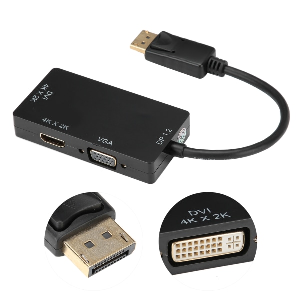 3-i-1 Adapter Displayport til HDMI/VGA/DVI Multifunktion High Definition Converter Kabel