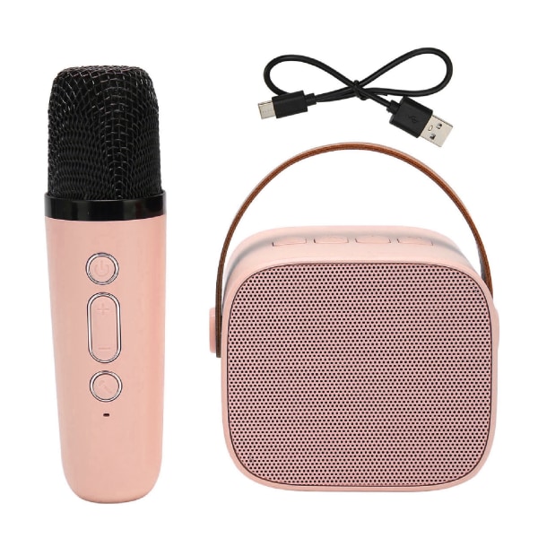 Mini Karaoke Machine Set Stöd Bluetooth AUX USB minneskort Bärbar Bluetooth högtalare med trådlös mikrofon Rosa