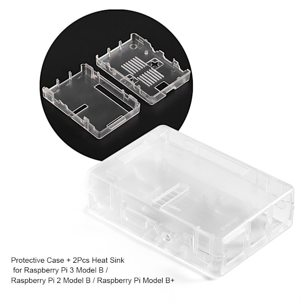 Transparent ABS-hölje Skyddsfodral Skalskydd med 2st kylfläns för Raspberry Pi 3 B/2 B/2B+