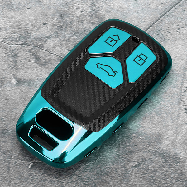 TPU Kolfiberstil Bil Smart Nyckelfodral Skydd Passar A4 B9 Q5 Q7 TT TTS 8S 2016 2017 Grön
