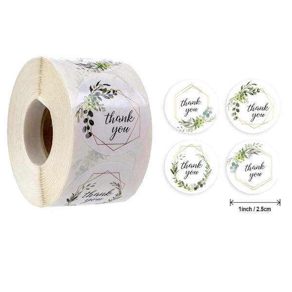 1 inch 500Pcs/Roll Round Floral Thank You Stickers Label for Wedding Favors and Party Handmade Stickers Envelope