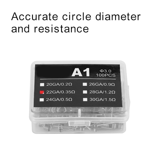 100 stk elektronisk sigaretttilbehør: 22GA/0,35Ohm varmetrådsspole