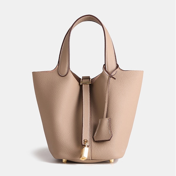 Stiligg Khakilærret Bucket Tote Unik Design Romslig Pendlerveske Khaki
