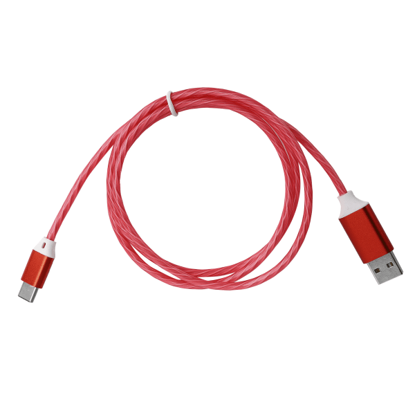 USB C-latauskaapeli LED-valo syttyy virtaava pikalatausjohto USB C -laturikaapeli (punainen)