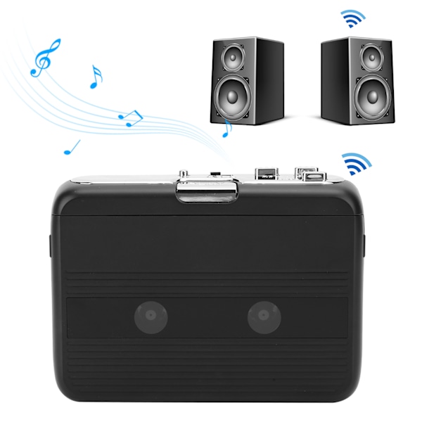 Kannettava kasettisoitin Bluetooth-kasettisoitin FM-radio automaattisella käännöstoiminnolla (musta)