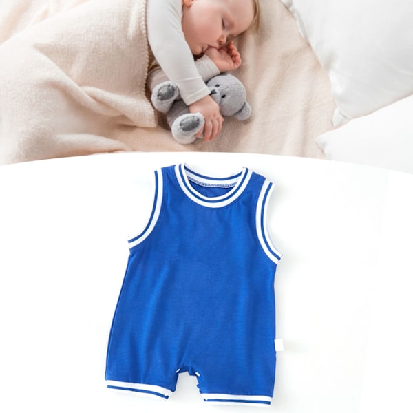 Baby Jumpsuit uten ermer, pustende, supermyk, søt, endelte, uten ermer, blå, 39,4 tommer