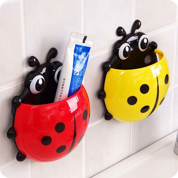 Bathroom Cartoon Ladybug Sucker Toothbrush Holder Children Kids Suction Hooks Toothbrush Holder