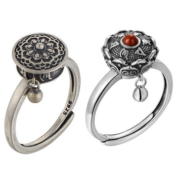 2 stk. Tibetanske Buddhistiske Roterende Ringe med OM Bønnehjul Messing Lotus Mantra Ring Lykke Finger Ringe