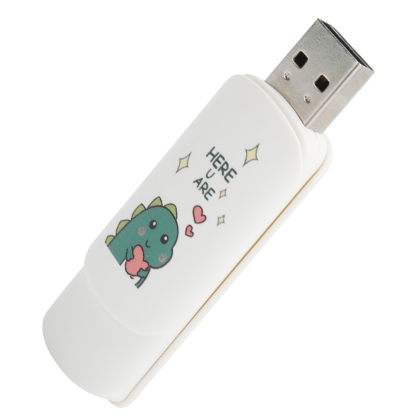 U Disk Slide Cover Type Tegneseriemønster Bærbar USB Flash Drive Memory Stick Datalagring Liten dinosaur med hjerte 64 GB