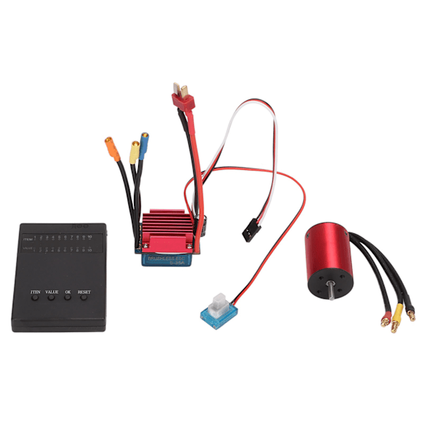 Borstlös Motor och ESC-Set 4P Rotor Hög Vridmoment Flera Skydd S35A Borstlös ESC med Programmerare för 1/14 1/16