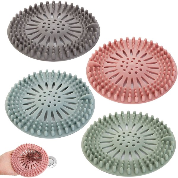 Universal silikon hårfilter for bad, badekar og kjøkken - sett med 4
