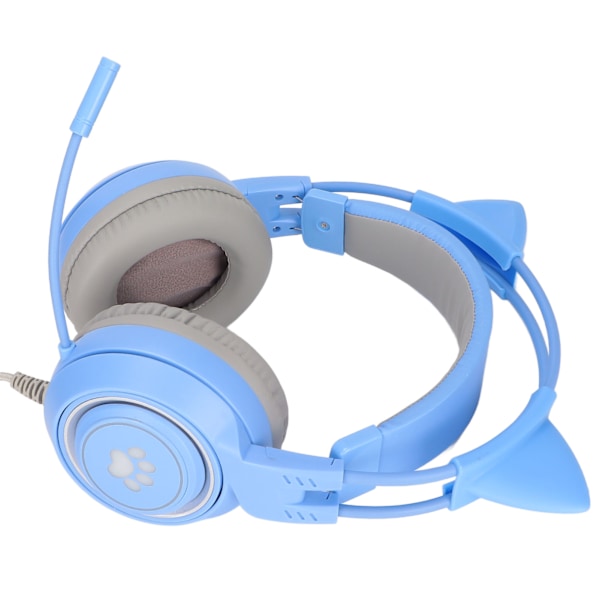 SYG25 Spelheadset med kattöron USB+3,5 mm-kontakt Spelhörlurar Stöder volymjustering Mikrofonavstängning (blå)