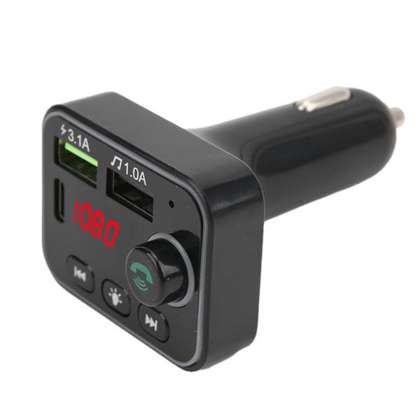Bluetooth 5.0 FM-sender MP3-spiller Telefonlader Batterispenningsdeteksjon med fargerike atmosfærelys